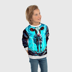 Свитшот детский Корова в разрядах молнии, цвет: 3D-белый — фото 2