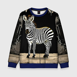 Свитшот детский Зебра на черном, цвет: 3D-синий