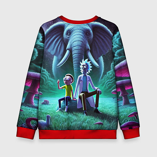 Детский свитшот Рик и Морти - портрет на фоне слона / 3D-Красный – фото 2