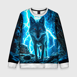 Свитшот детский Волк в разрядах молнии, цвет: 3D-белый