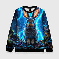 Свитшот детский Заяц в разрядах молний, цвет: 3D-черный