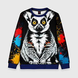 Свитшот детский Лемур на черном, цвет: 3D-синий