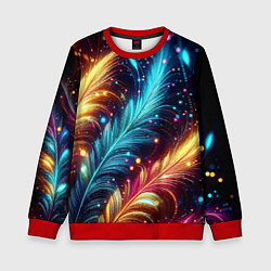 Свитшот детский Неоновые разноцветные перья, цвет: 3D-красный