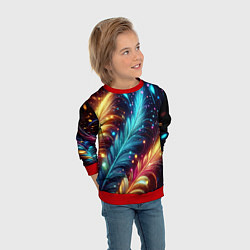 Свитшот детский Неоновые разноцветные перья, цвет: 3D-красный — фото 2