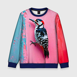 Свитшот детский Дятел на розовой стене, цвет: 3D-синий