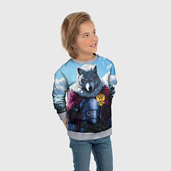 Свитшот детский Волк русский защитник, цвет: 3D-меланж — фото 2