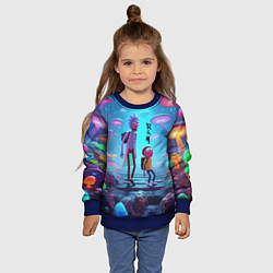 Свитшот детский Рик и Морти на планете неоновых грибов - нейроарт, цвет: 3D-синий — фото 2