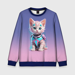 Свитшот детский Милый котёнок - киберпанк милашка, цвет: 3D-синий