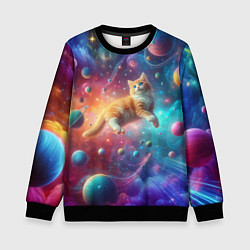 Свитшот детский Рыжий космический котёнок - неоновое свечение, цвет: 3D-черный