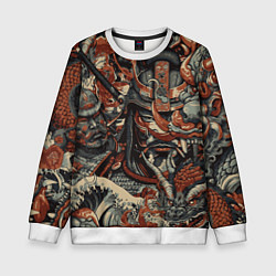 Детский свитшот Драконы и самураи в стиле ирезуми