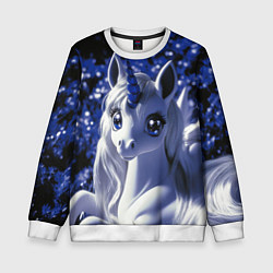 Свитшот детский Единорог - синий рог, цвет: 3D-белый