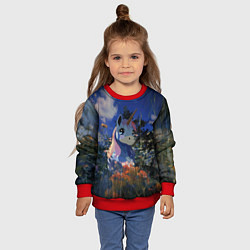 Свитшот детский Синий единорог в кустах, цвет: 3D-красный — фото 2