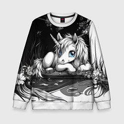 Детский свитшот Белый единорог с голубыми глазами