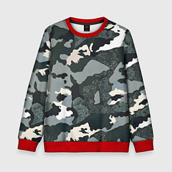 Свитшот детский Темно зеленый камуфляж, цвет: 3D-красный