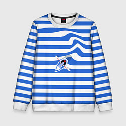 Свитшот детский Лодка плывет по тельняшке, цвет: 3D-белый