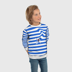 Свитшот детский Лодка плывет по тельняшке, цвет: 3D-белый — фото 2