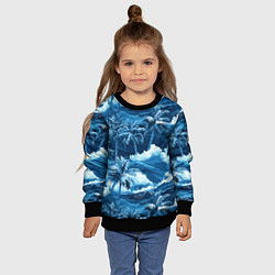 Свитшот детский Пальмы и волны - голубые оттенки паттерн, цвет: 3D-черный — фото 2