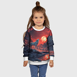 Свитшот детский Белый волк воет на луну, цвет: 3D-белый — фото 2