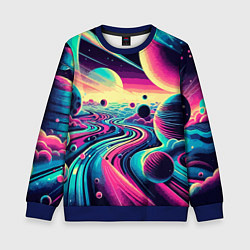 Свитшот детский Неоновый разноцветный космос, цвет: 3D-синий