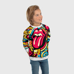 Свитшот детский Rolling Stones logo - pop art pattern, цвет: 3D-белый — фото 2