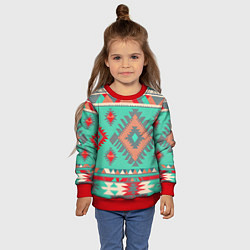 Свитшот детский Оранжево бирюзовый геометрический узор в стиле ацт, цвет: 3D-красный — фото 2