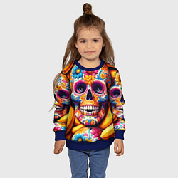 Свитшот детский Цветочный череп среди бананов - нейроарт, цвет: 3D-синий — фото 2