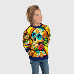Свитшот детский Colorfull skulls and bananas - pop art pattern, цвет: 3D-синий — фото 2