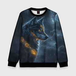 Свитшот детский Волк фэнтези стиль, цвет: 3D-черный