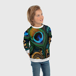 Свитшот детский Узоры и перья павлина, цвет: 3D-белый — фото 2