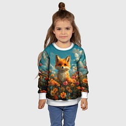 Свитшот детский Лисица в цветочном поле, цвет: 3D-белый — фото 2
