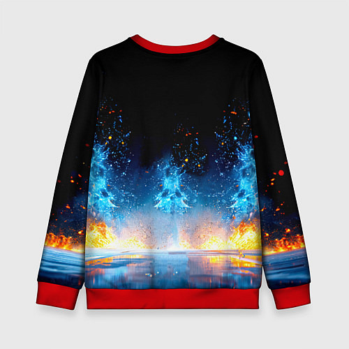 Детский свитшот Хоккеист в синем пламени / 3D-Красный – фото 2