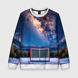 Свитшот детский Хоккейные ворота в ночи, цвет: 3D-белый