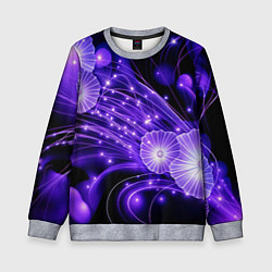Свитшот детский Силуэты цветов на темном фоне - фиолетовое свечени, цвет: 3D-меланж