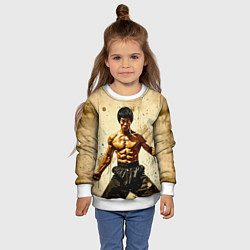 Свитшот детский Брюс Ли на бежевом, цвет: 3D-белый — фото 2