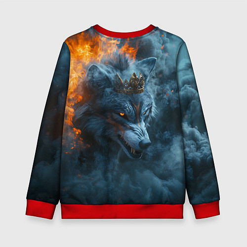 Детский свитшот Волк в короне в огне / 3D-Красный – фото 2