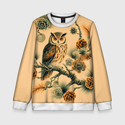 Свитшот детский Сова на ветке сосны, цвет: 3D-белый