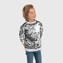 Свитшот детский Татуировка дракона на белом, цвет: 3D-белый — фото 2