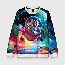 Свитшот детский Том и Джерри летят в ракете - нейроарт, цвет: 3D-белый