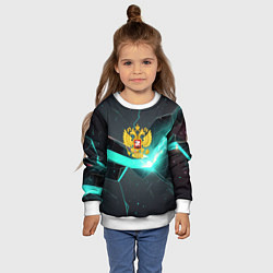 Свитшот детский Неоновые плиты и золотой герб РФ, цвет: 3D-белый — фото 2