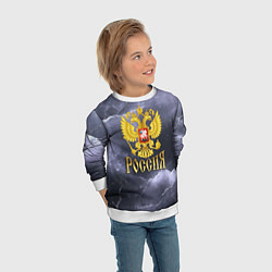Свитшот детский Герб России фиолетовое небо с молниями, цвет: 3D-белый — фото 2