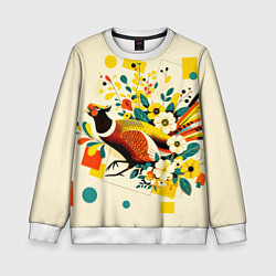 Свитшот детский Абстракция фазан, цвет: 3D-белый