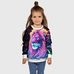 Свитшот детский Космический неоновый лев - нейроарт фантазия, цвет: 3D-белый — фото 2