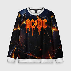 Свитшот детский ACDC лого из лавы на треснутой текстуре, цвет: 3D-белый