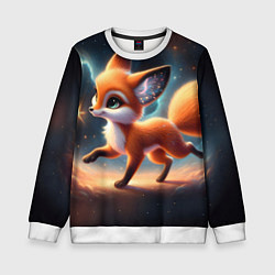 Свитшот детский Лиса бежит по космическому простору, цвет: 3D-белый