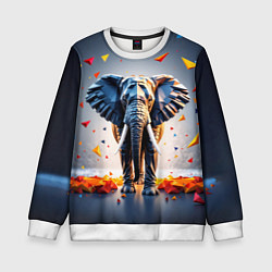 Свитшот детский Геометрический слон и цветные полигоны, цвет: 3D-белый