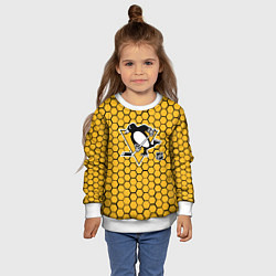 Свитшот детский Питтсбург Пингвинз - желтые соты, цвет: 3D-белый — фото 2
