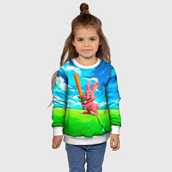 Свитшот детский Розовый заяц с мечом из морковки, цвет: 3D-белый — фото 2