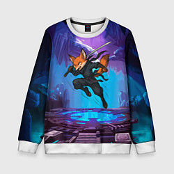 Свитшот детский Лис ниндзя в прыжке, цвет: 3D-белый