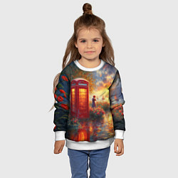 Свитшот детский Пейзаж с красной телефонной будкой, цвет: 3D-белый — фото 2