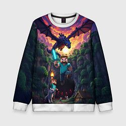Детский свитшот Дракон края и Стив - Майнкрафт арт